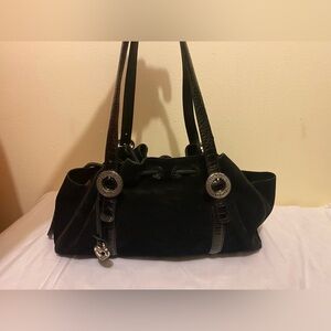 Brighton Suede Black Shoulder Bag with Silver Details